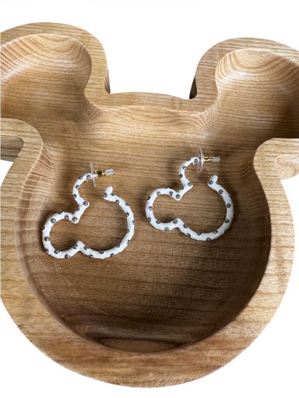 Baublebar Mickey White Polka Dot Sparkle Hoop Earrings New No Tags